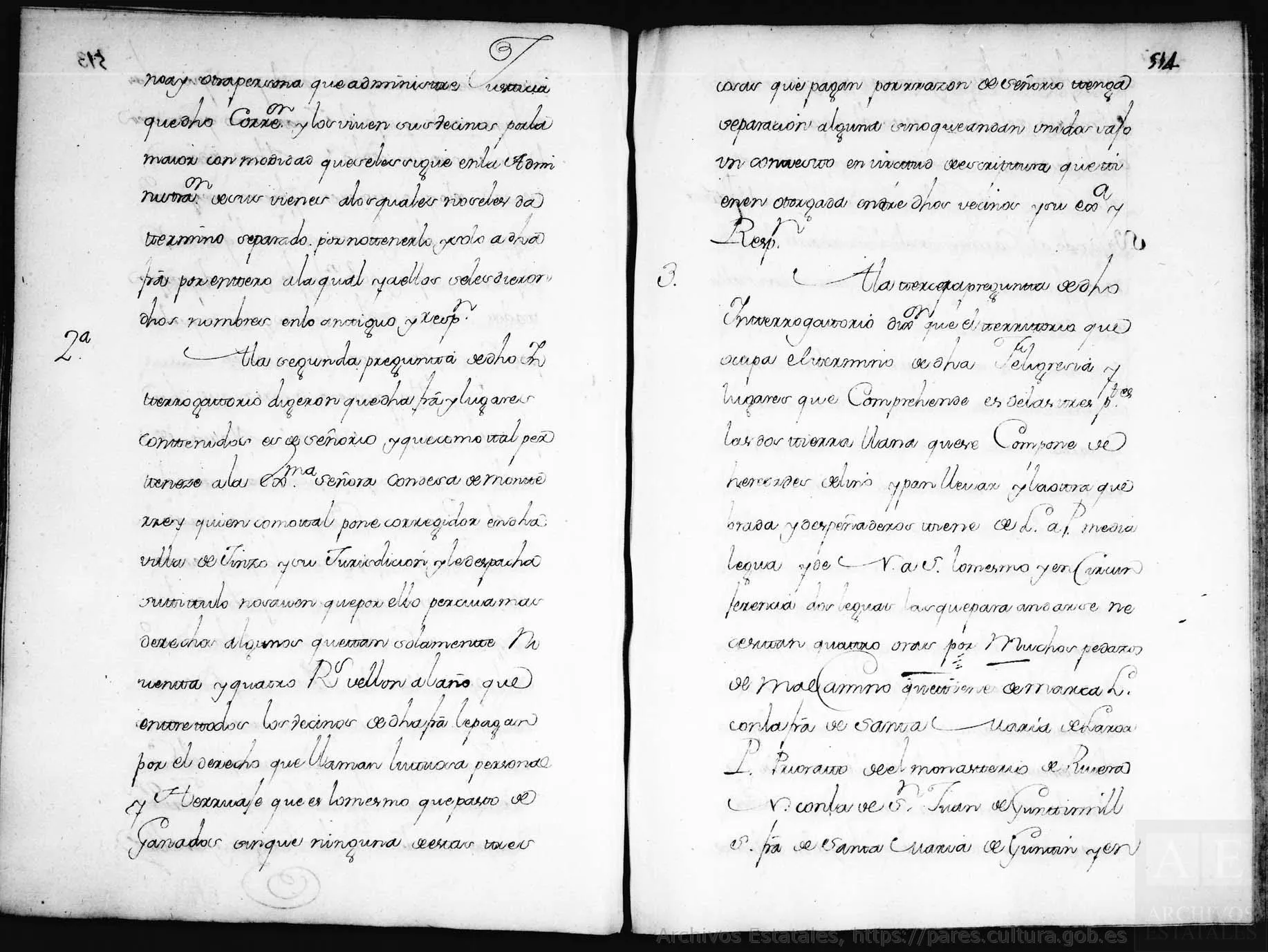 Folios 513 e 514 do Catastro, coas respostas 2 e 3